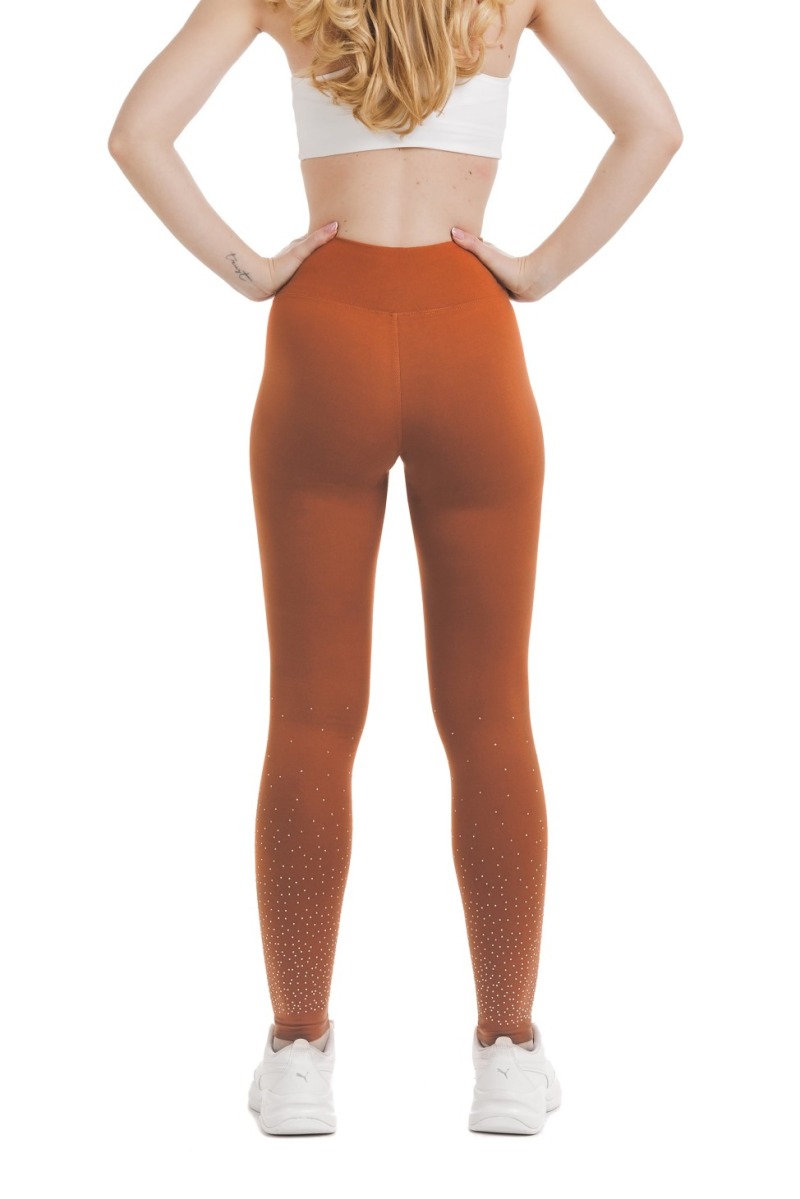 Rjave dolge pajkice Flama s svetlečimi detajli v obliki pik na spodnjem delu hlačnic