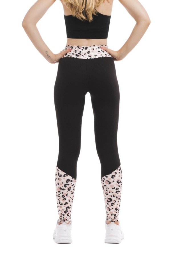 Črne dolge pajkice Gemma z leopard vzorcem na nežno roza podlagi na dnu hlačnic in na pasu Črne dolge pajkice Gemma z leopard vzorcem na nežno roza podlagi na dnu hlačnic in na pasu