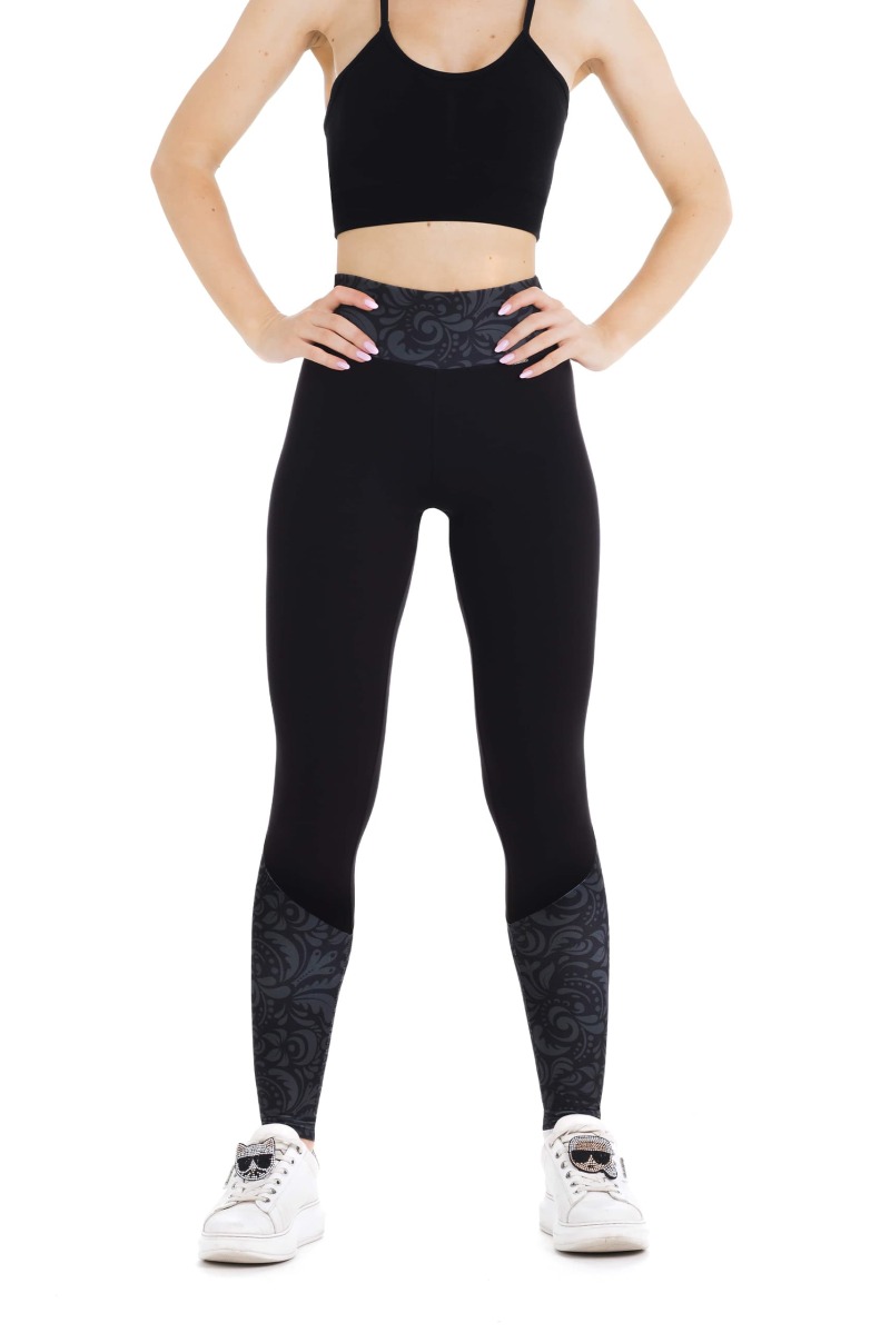 Črne dolge pajkice Incendio s srebrnim vzorcem na dnu hlačnic