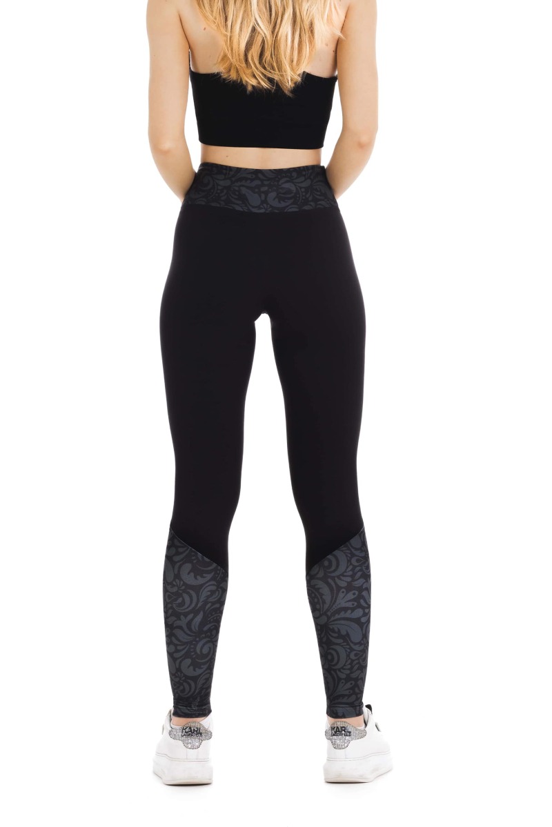 Črne dolge pajkice Incendio s srebrnim vzorcem na dnu hlačnic