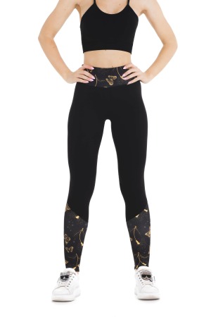 Črne dolge pajkice Pluma z zlatim vzorčkom metuljčkov na dnu hlačnic in na pasu za odrasle