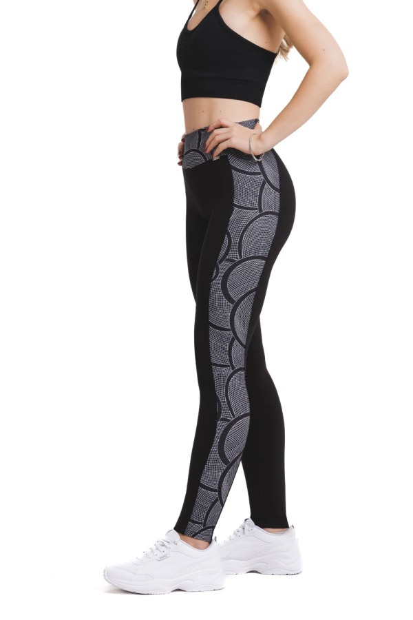 Temne dolge pajkice Sorriso s sivim polkrožnim vzorčkom ob straneh hlačnic Temne dolge pajkice Sorriso s sivim polkrožnim vzorčkom ob straneh hlačnic