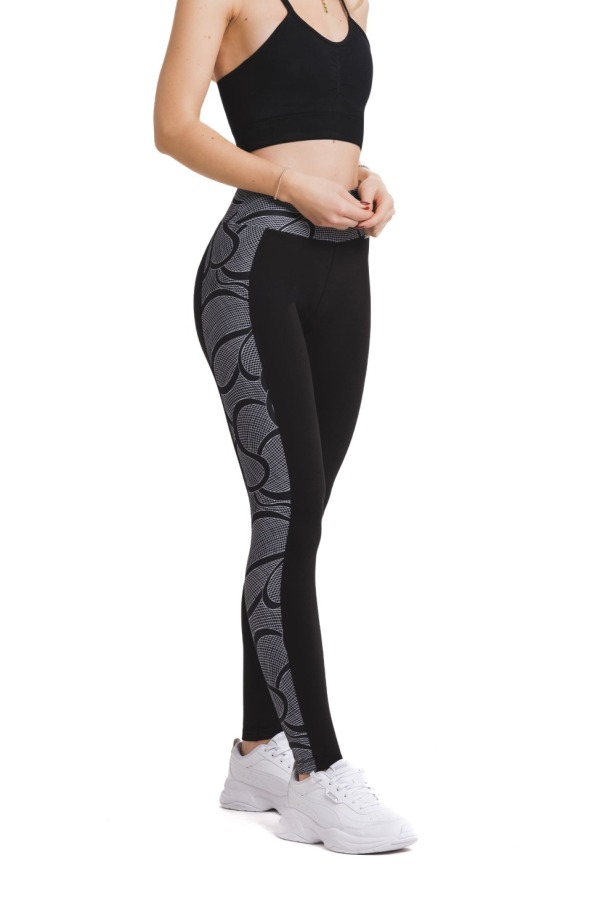 Temne dolge pajkice Sorriso s sivim polkrožnim vzorčkom ob straneh hlačnic Temne dolge pajkice Sorriso s sivim polkrožnim vzorčkom ob straneh hlačnic