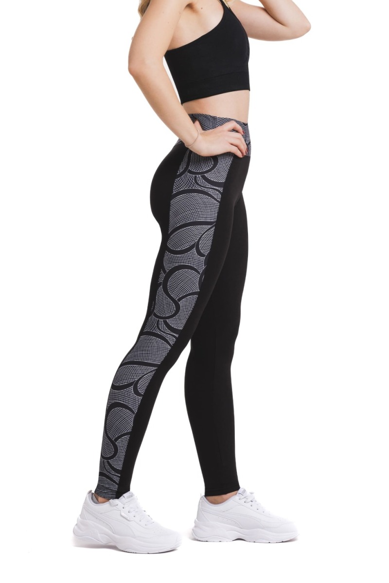 Temne dolge pajkice Sorriso s sivim polkrožnim vzorčkom ob straneh hlačnic