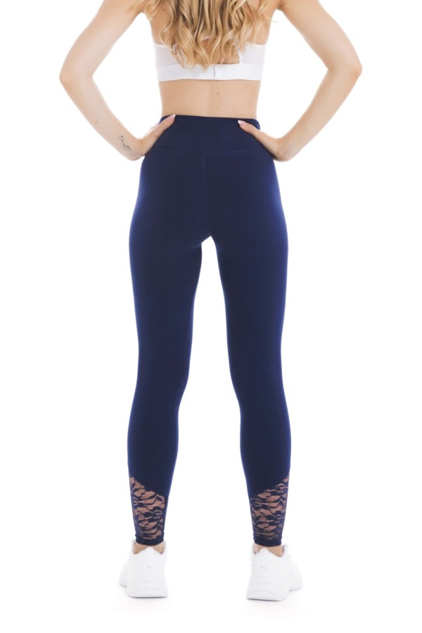 Modre dolge pajkice Alabre s čipko na hlačnicah