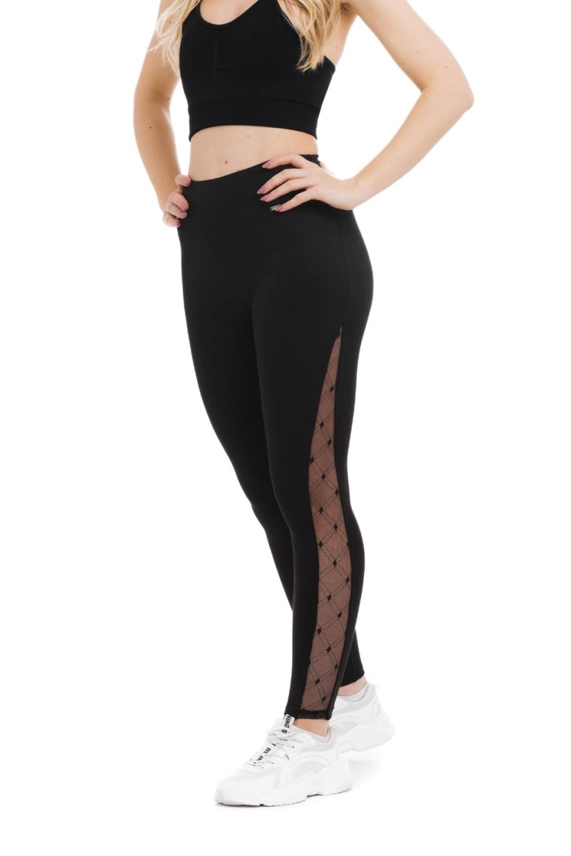 Črne dolge pajkice Beira s čipko na hlačnicah