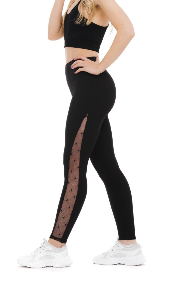 Črne dolge pajkice Beira s čipko na hlačnicah