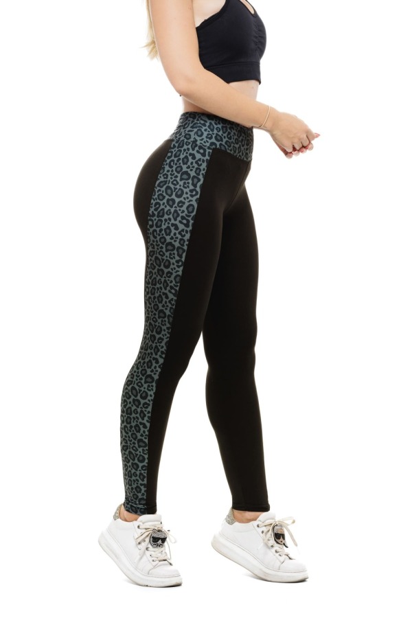 Črne dolge pajkice Bella s stranskim sivim leopardjim vzorcem Črne dolge pajkice Bella s stranskim sivim leopardjim vzorcem