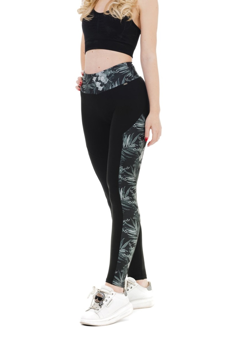 Črne dolge pajkice Dark Flory s stranskim vzorcem rož