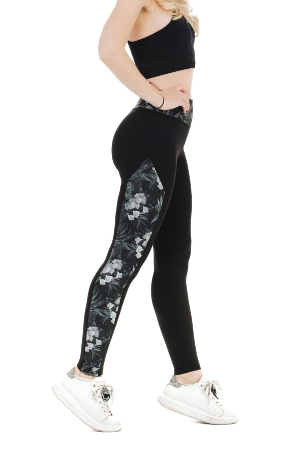 Črne dolge pajkice Dark Flory s stranskim vzorcem rož Črne dolge pajkice Dark Flory s stranskim vzorcem rož