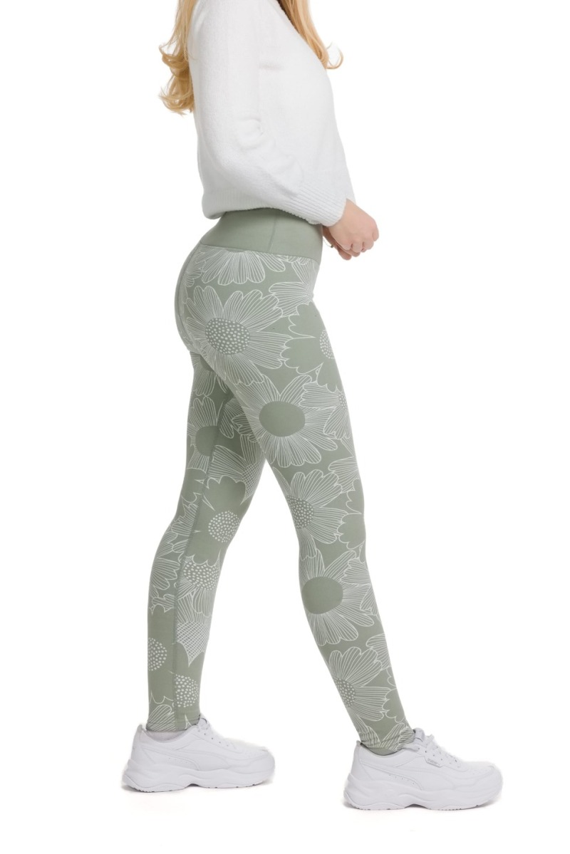 Lanuma ženske podložene thermo pajkice Kyra v svetlo zeleni barvi s cvetličnim vzorcem in udobnim visokim pasom – za toploto in stil pozimi.