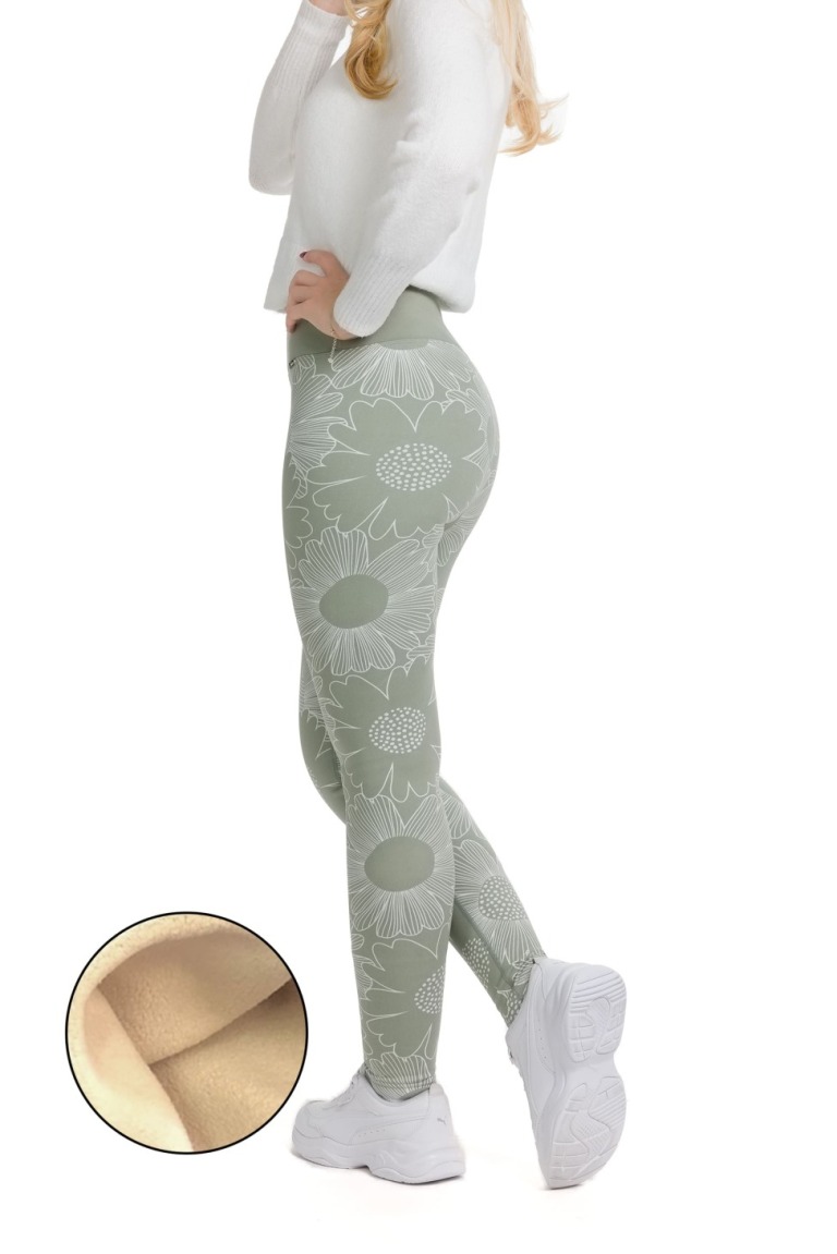 Lanuma ženske podložene thermo pajkice Kyra v svetlo zeleni barvi s cvetličnim vzorcem in udobnim visokim pasom – za toploto in stil pozimi.