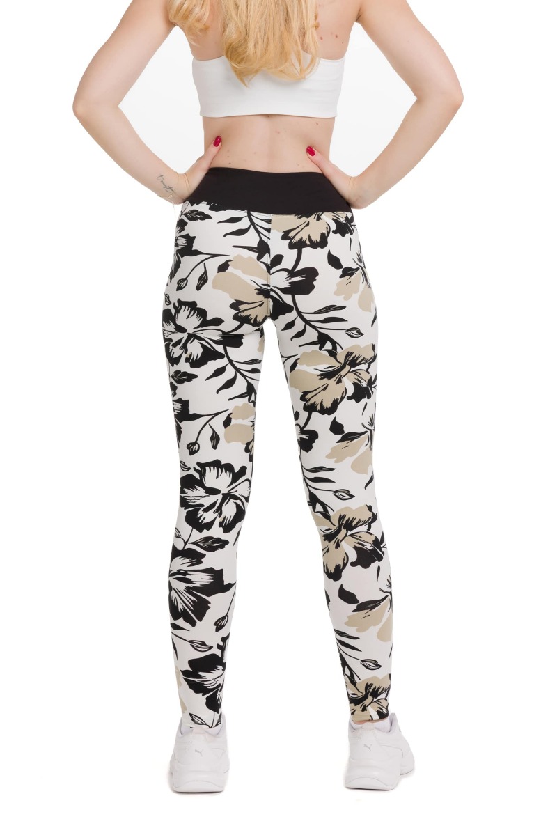 Lanuma ženske pajkice Merisa v beli barvi z vzorcem črnih rož in bež listov – lahkotne in elegantne pajkice za vsakodnevno nošenje.