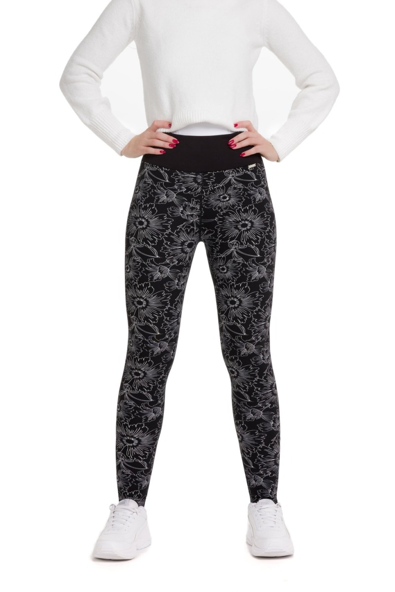 Lanuma ženske podložene thermo pajkice Myra v črni barvi z belim cvetličnim vzorcem – elegantne, mehke in idealne za zimske dni.