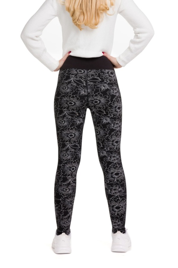 Lanuma ženske podložene thermo pajkice Myra v črni barvi z belim cvetličnim vzorcem – elegantne, mehke in idealne za zimske dni.