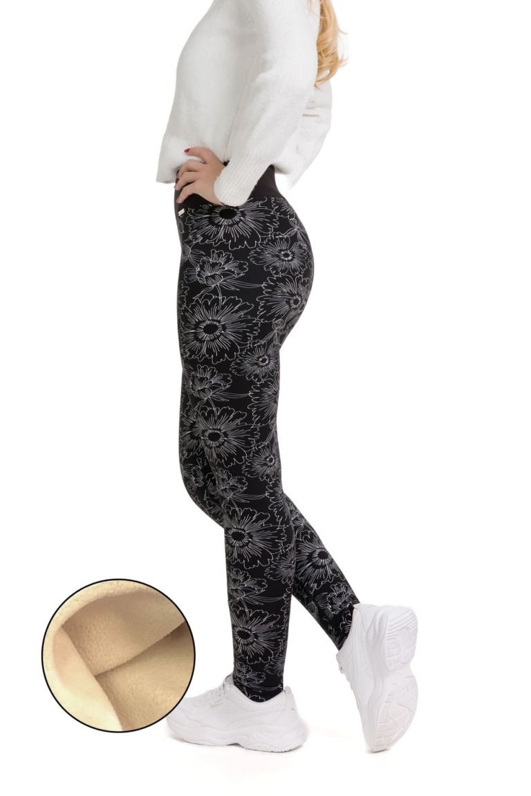 Lanuma ženske podložene thermo pajkice Myra v črni barvi z belim cvetličnim vzorcem – elegantne, mehke in idealne za zimske dni.