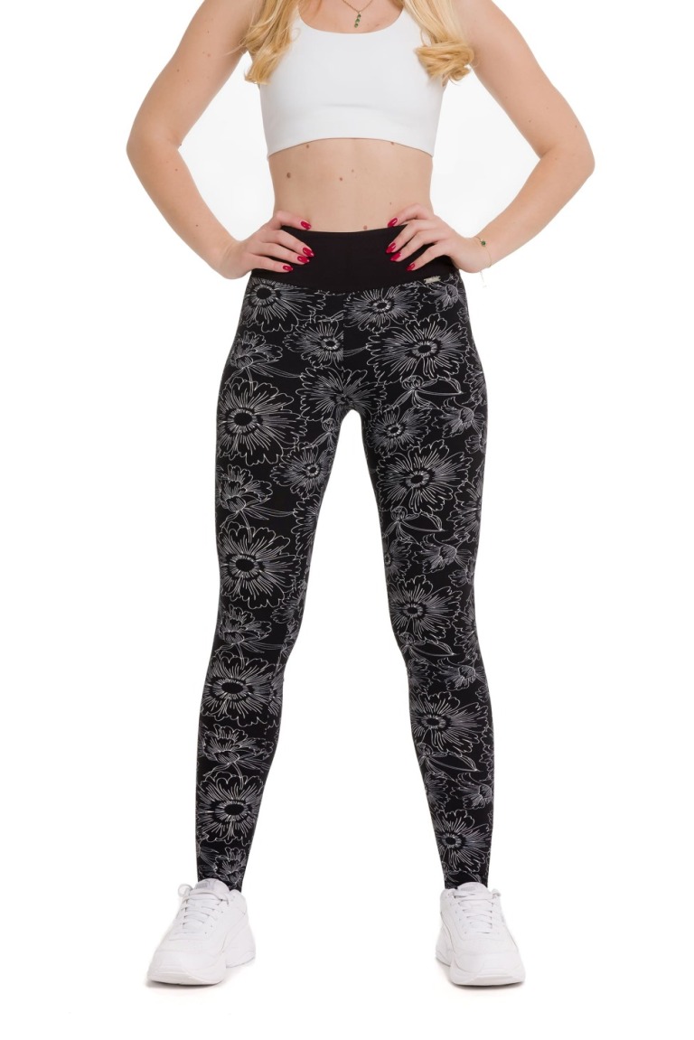 Lanuma ženske pajkice Nerosa v črni barvi z belim cvetličnim vzorcem – elegantne, mehke in udobne za vsak dan.