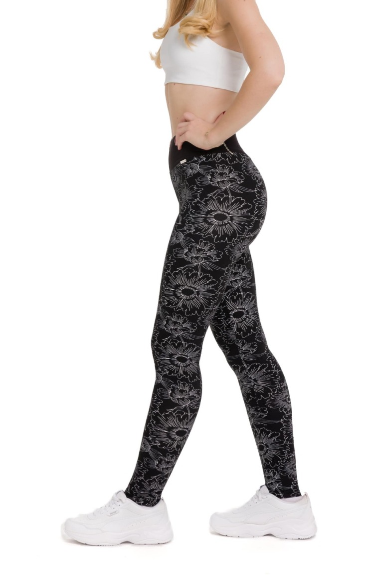 Lanuma ženske pajkice Nerosa v črni barvi z belim cvetličnim vzorcem – elegantne, mehke in udobne za vsak dan.