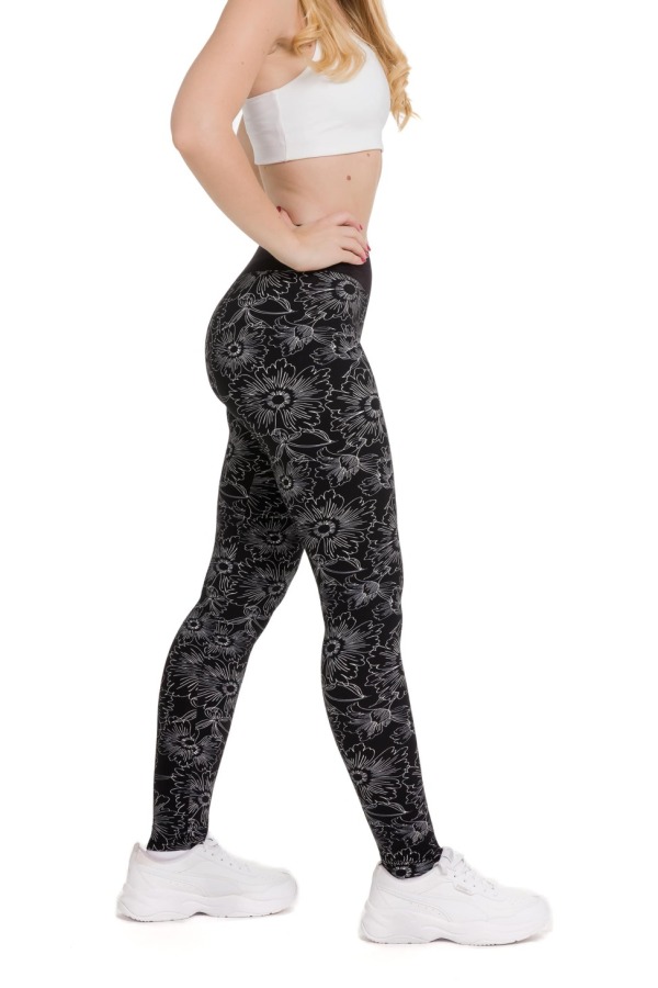 Lanuma ženske pajkice Nerosa v črni barvi z belim cvetličnim vzorcem – elegantne, mehke in udobne za vsak dan.