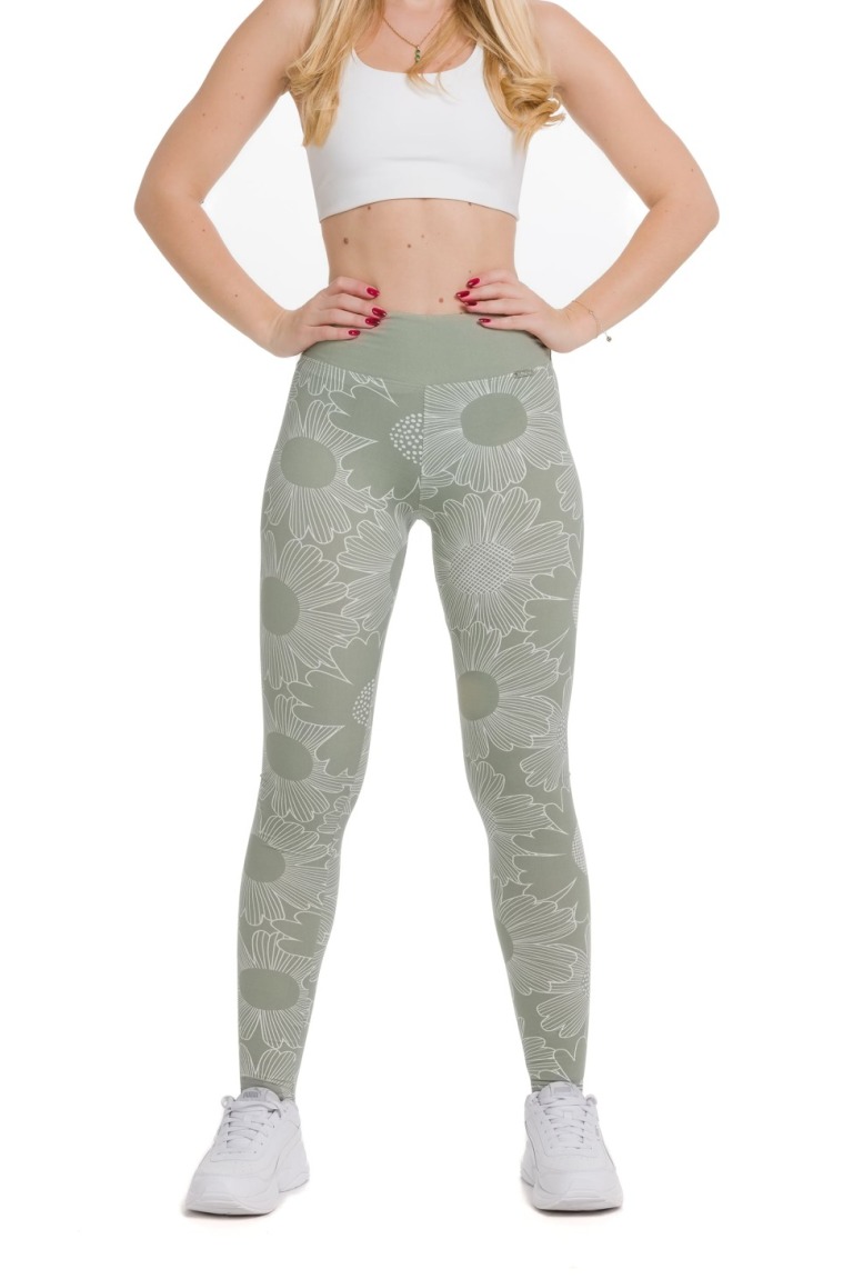 Lanuma ženske pajkice Paola v svetlo zeleni barvi s cvetličnim vzorcem in visokim pasom – mehke, zračne in elegantne.