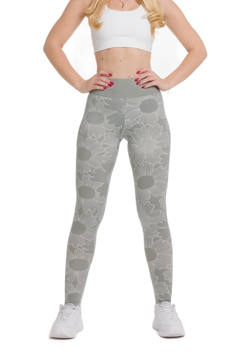 Lanuma ženske pajkice Taresa v svetlosivi barvi s cvetličnim vzorcem, visokim pasom in oprijetim krojem – popolne za udoben in moden videz.