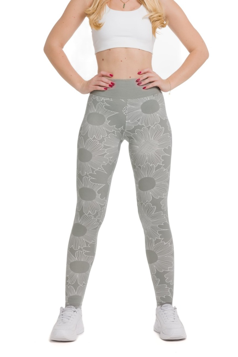 Lanuma ženske pajkice Taresa v svetlosivi barvi s cvetličnim vzorcem, visokim pasom in oprijetim krojem – popolne za udoben in moden videz.