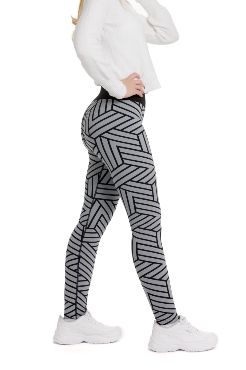 Lanuma ženske podložene thermo pajkice Yska v sivi barvi s črnimi cikcak črtami – sodoben vzorec in popolno udobje za hladne dni.