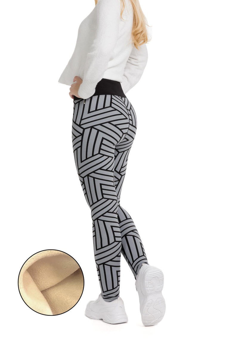 Lanuma ženske podložene thermo pajkice Yska v sivi barvi s črnimi cikcak črtami – sodoben vzorec in popolno udobje za hladne dni.