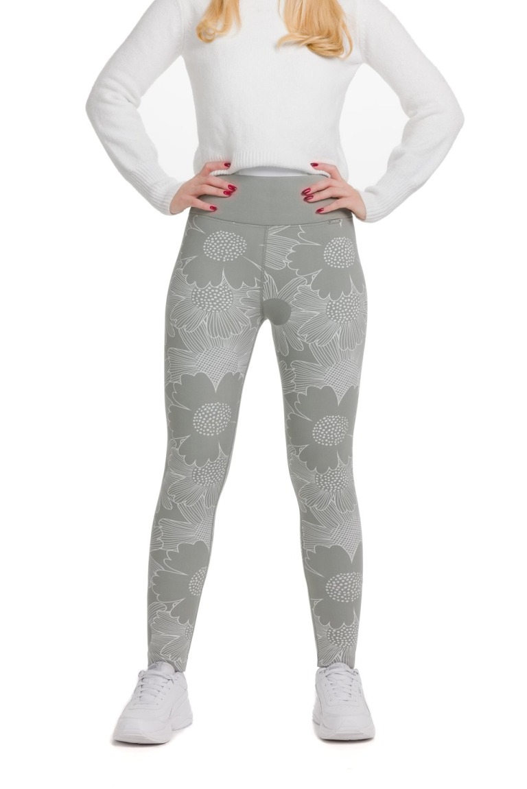 Lanuma ženske thermo pajkice Arla v svetlosivi barvi s cvetličnim vzorcem, visokim pasom in oprijetim krojem – popolne za hladne dni.