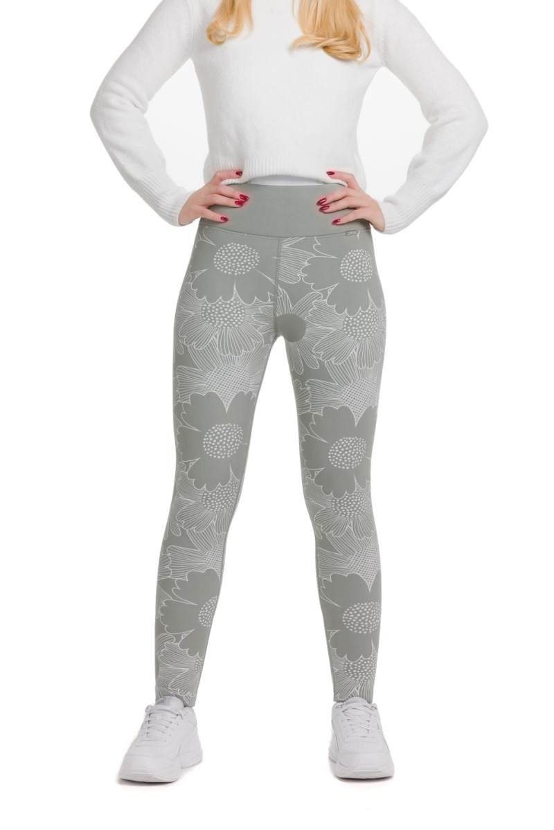 Lanuma ženske thermo pajkice Arla v svetlosivi barvi s cvetličnim vzorcem, visokim pasom in oprijetim krojem – popolne za hladne dni.