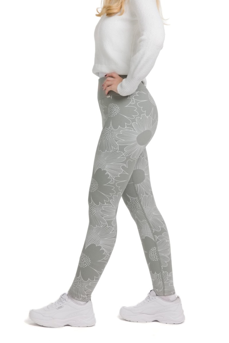 Lanuma ženske thermo pajkice Arla v svetlosivi barvi s cvetličnim vzorcem, visokim pasom in oprijetim krojem – popolne za hladne dni.