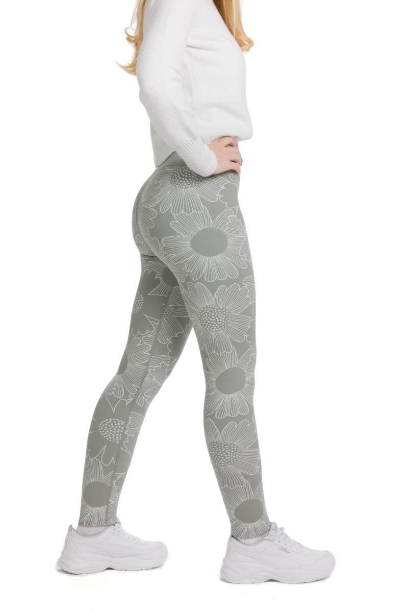 Lanuma ženske thermo pajkice Arla v svetlosivi barvi s cvetličnim vzorcem, visokim pasom in oprijetim krojem – popolne za hladne dni.