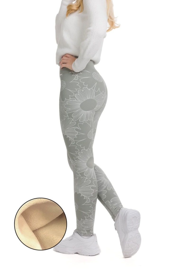 Lanuma ženske thermo pajkice Arla v svetlosivi barvi s cvetličnim vzorcem, visokim pasom in oprijetim krojem – popolne za hladne dni.