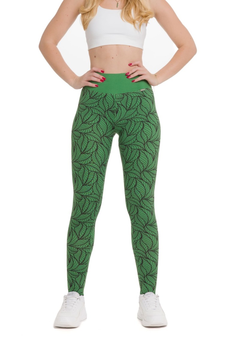 Lanuma ženske pajkice Aura v zeleni barvi z unikatnim vzorcem in visokim pasom – modne, udobne in primerne za vsak dan.