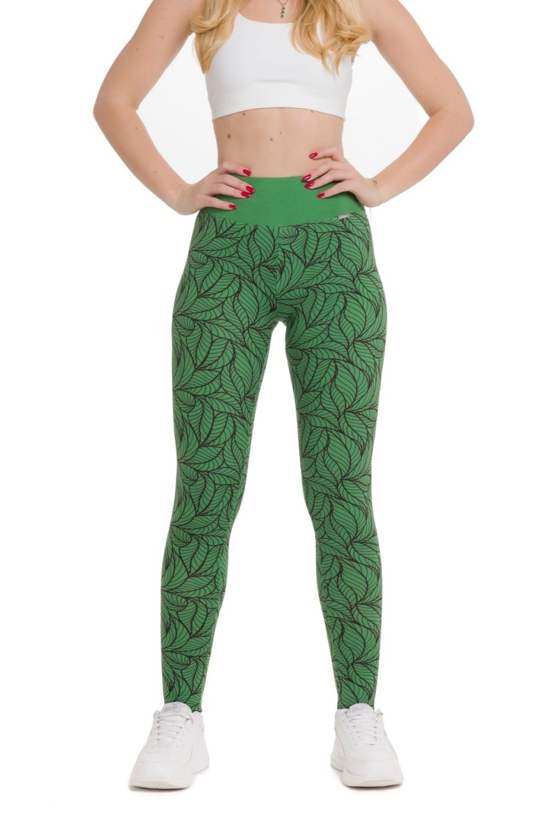 Lanuma ženske pajkice Aura v zeleni barvi z unikatnim vzorcem in visokim pasom – modne, udobne in primerne za vsak dan.