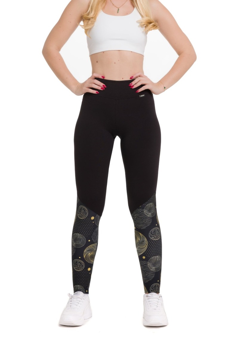 Črne dolge pajkice Crystal z zlatim krožnim vzorcem