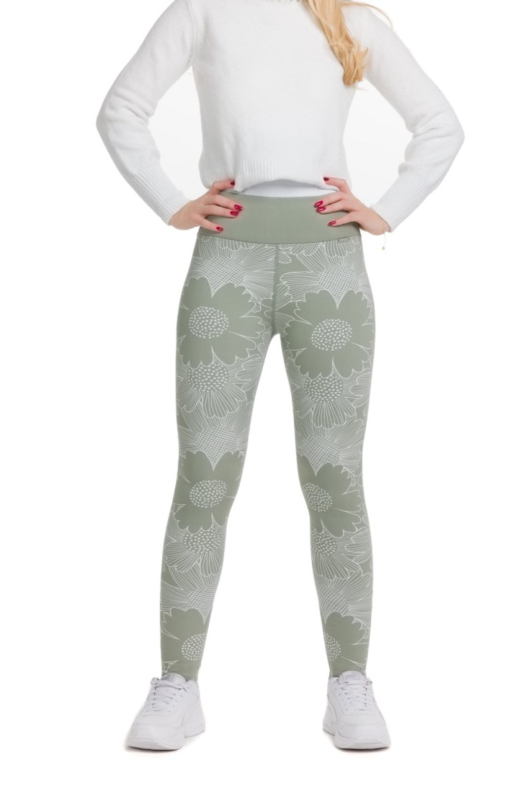 Lanuma ženske podložene thermo pajkice Kyra v svetlo zeleni barvi s cvetličnim vzorcem in udobnim visokim pasom – za toploto in stil pozimi.