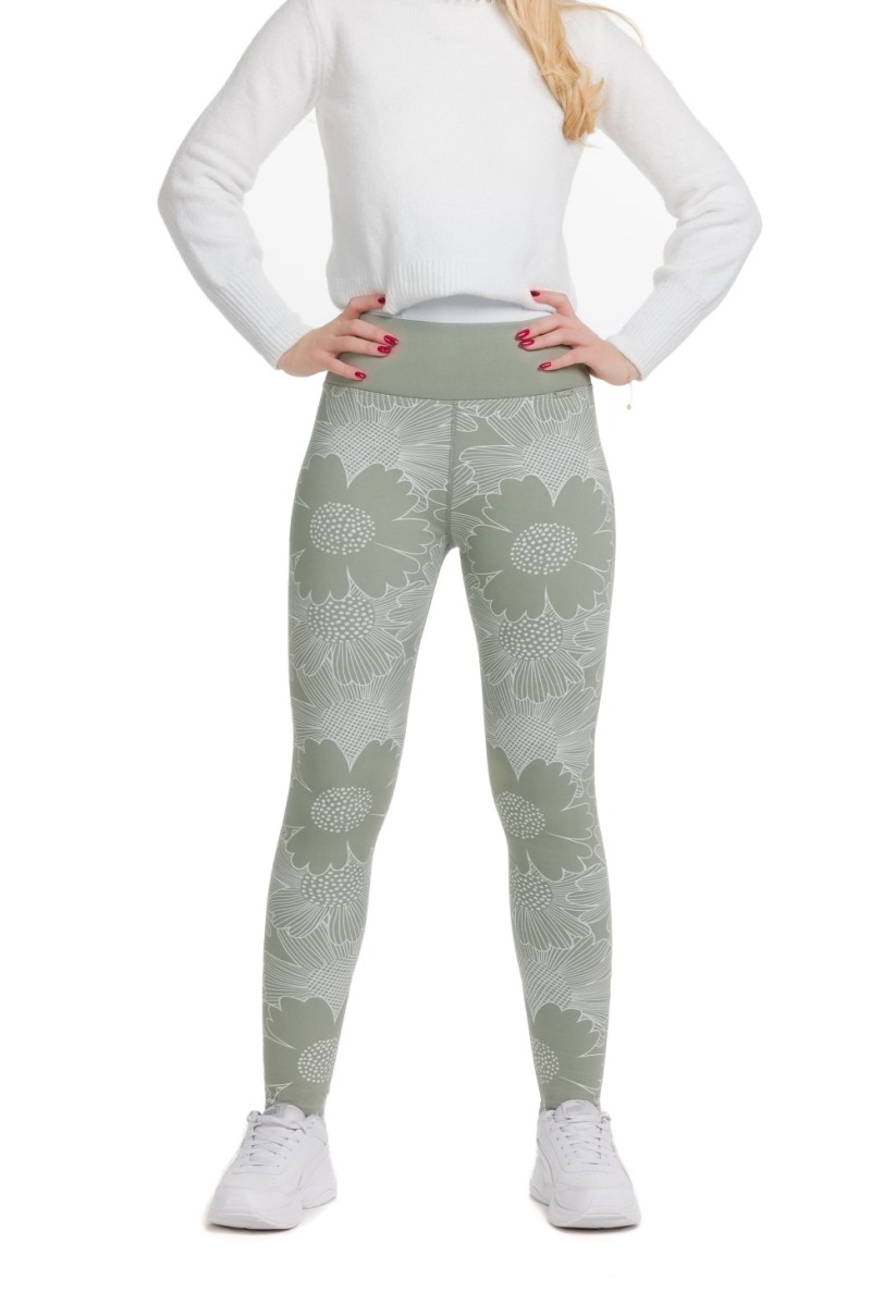Lanuma ženske podložene thermo pajkice Kyra v svetlo zeleni barvi s cvetličnim vzorcem in udobnim visokim pasom – za toploto in stil pozimi.