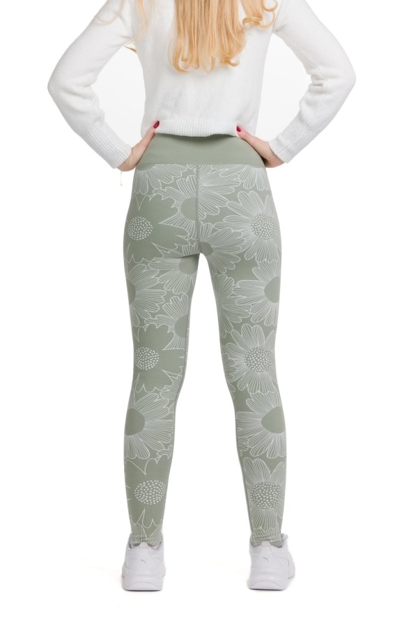 Lanuma ženske podložene thermo pajkice Kyra v svetlo zeleni barvi s cvetličnim vzorcem in udobnim visokim pasom – za toploto in stil pozimi.