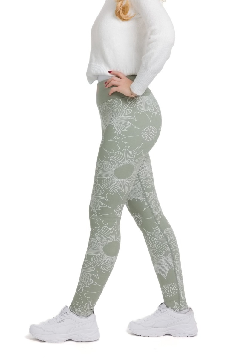 Lanuma ženske podložene thermo pajkice Kyra v svetlo zeleni barvi s cvetličnim vzorcem in udobnim visokim pasom – za toploto in stil pozimi.